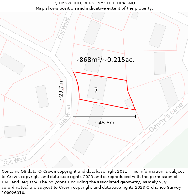 7, OAKWOOD, BERKHAMSTED, HP4 3NQ: Plot and title map