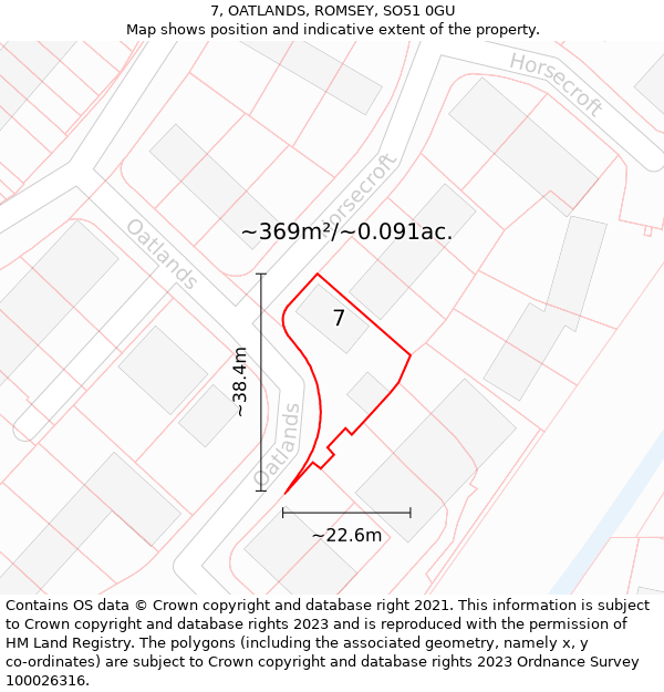 7, OATLANDS, ROMSEY, SO51 0GU: Plot and title map