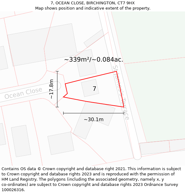 7, OCEAN CLOSE, BIRCHINGTON, CT7 9HX: Plot and title map