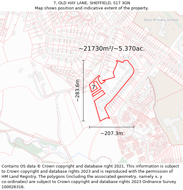 7, OLD HAY LANE, SHEFFIELD, S17 3GN: Plot and title map