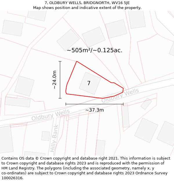 7, OLDBURY WELLS, BRIDGNORTH, WV16 5JE: Plot and title map