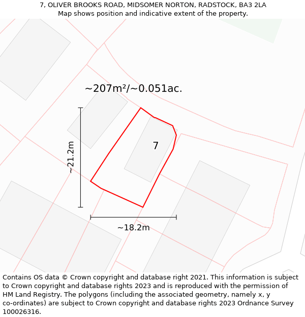 7, OLIVER BROOKS ROAD, MIDSOMER NORTON, RADSTOCK, BA3 2LA: Plot and title map