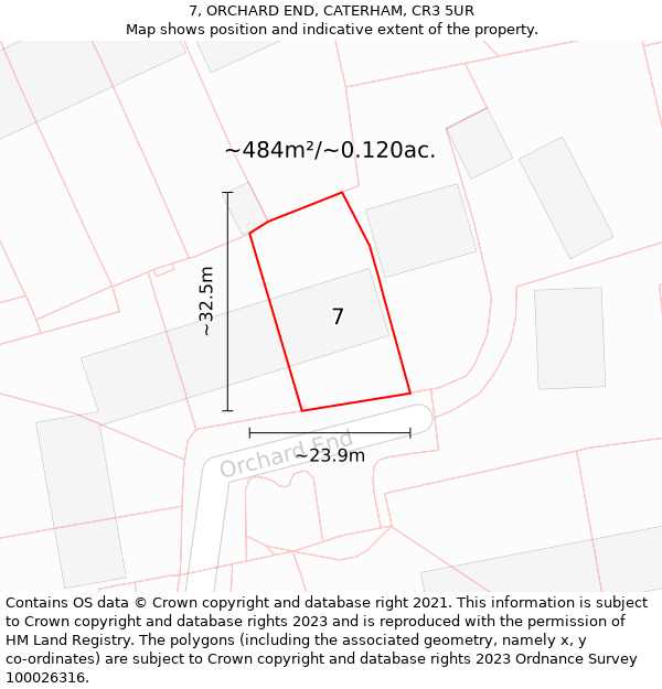 7, ORCHARD END, CATERHAM, CR3 5UR: Plot and title map