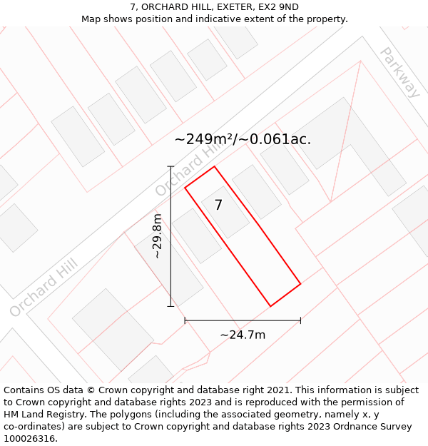 7, ORCHARD HILL, EXETER, EX2 9ND: Plot and title map