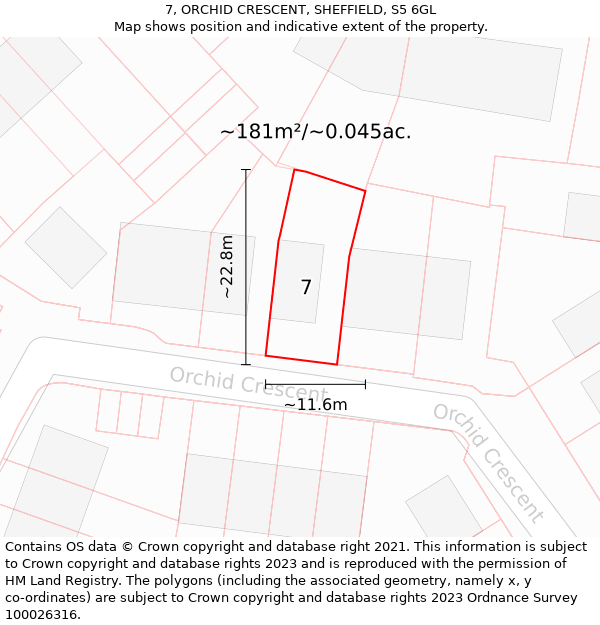 7, ORCHID CRESCENT, SHEFFIELD, S5 6GL: Plot and title map