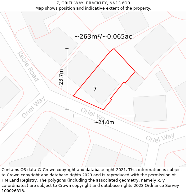 7, ORIEL WAY, BRACKLEY, NN13 6DR: Plot and title map