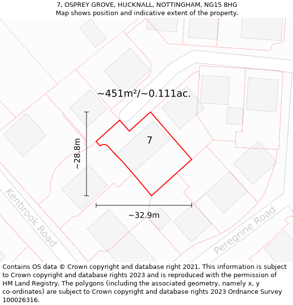 7, OSPREY GROVE, HUCKNALL, NOTTINGHAM, NG15 8HG: Plot and title map