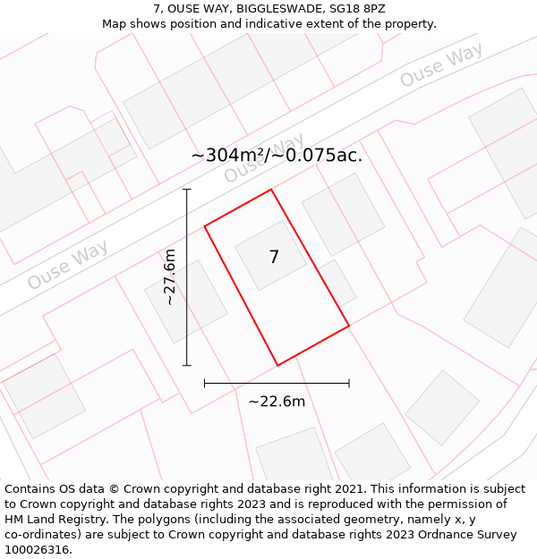 7, OUSE WAY, BIGGLESWADE, SG18 8PZ: Plot and title map