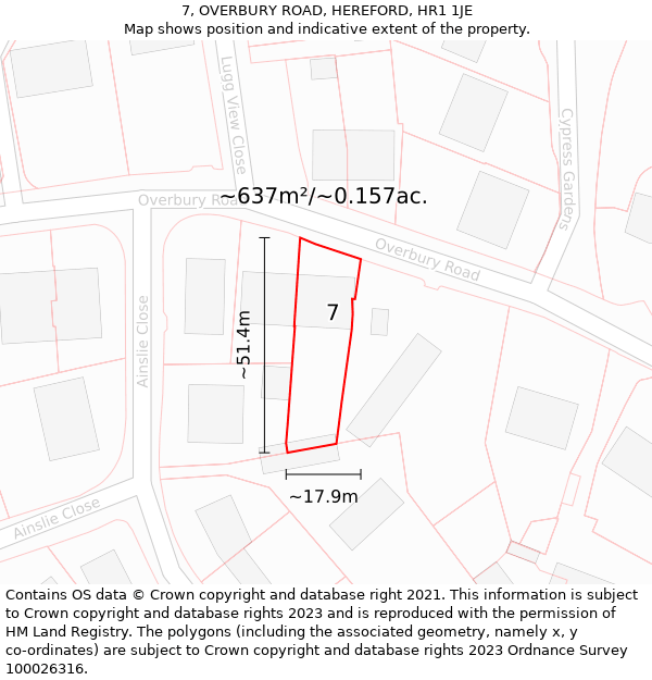 7, OVERBURY ROAD, HEREFORD, HR1 1JE: Plot and title map