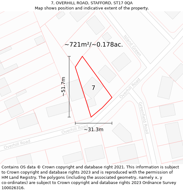 7, OVERHILL ROAD, STAFFORD, ST17 0QA: Plot and title map