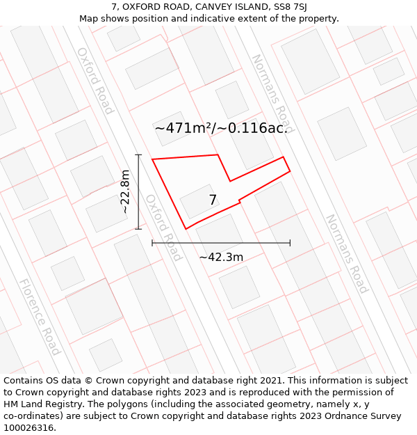 7, OXFORD ROAD, CANVEY ISLAND, SS8 7SJ: Plot and title map