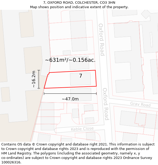 7, OXFORD ROAD, COLCHESTER, CO3 3HN: Plot and title map