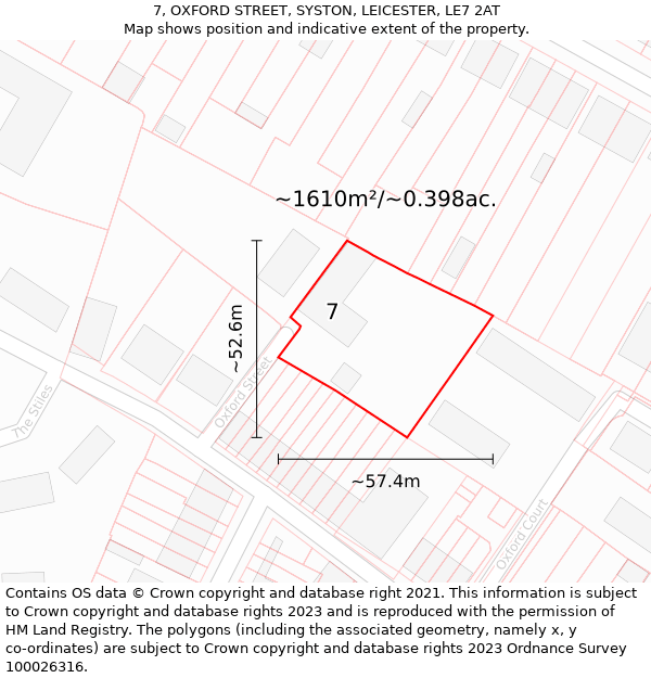 7, OXFORD STREET, SYSTON, LEICESTER, LE7 2AT: Plot and title map