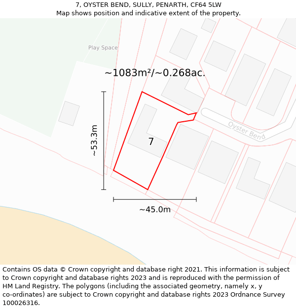 7, OYSTER BEND, SULLY, PENARTH, CF64 5LW: Plot and title map