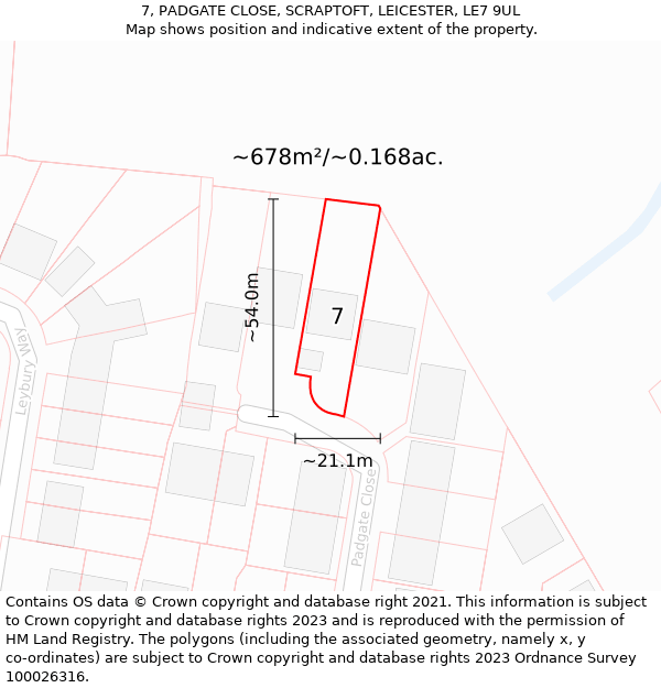 7, PADGATE CLOSE, SCRAPTOFT, LEICESTER, LE7 9UL: Plot and title map