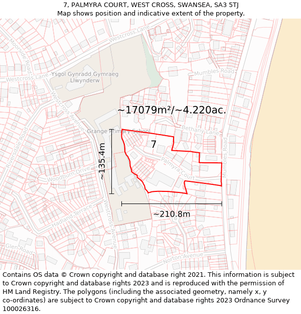 7, PALMYRA COURT, WEST CROSS, SWANSEA, SA3 5TJ: Plot and title map