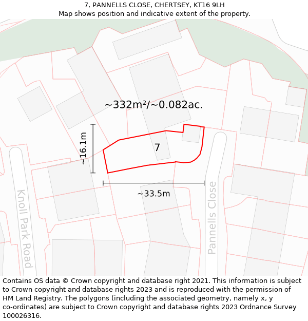 7, PANNELLS CLOSE, CHERTSEY, KT16 9LH: Plot and title map