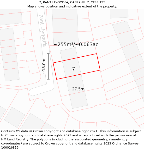 7, PANT LLYGODFA, CAERPHILLY, CF83 1TT: Plot and title map