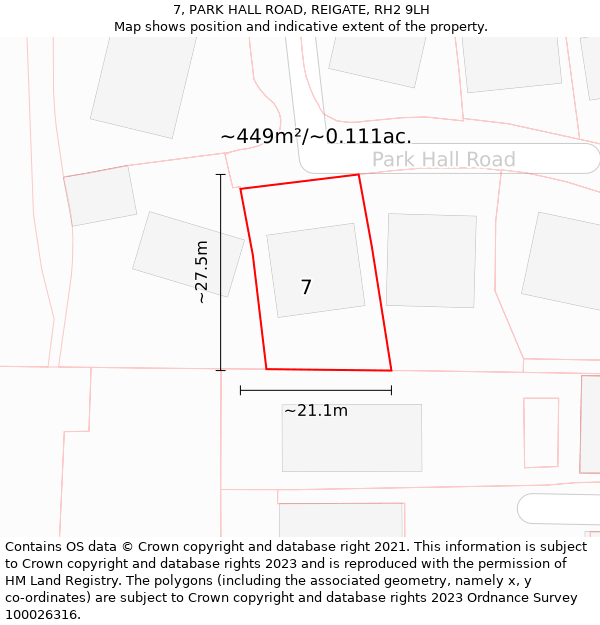 7, PARK HALL ROAD, REIGATE, RH2 9LH: Plot and title map