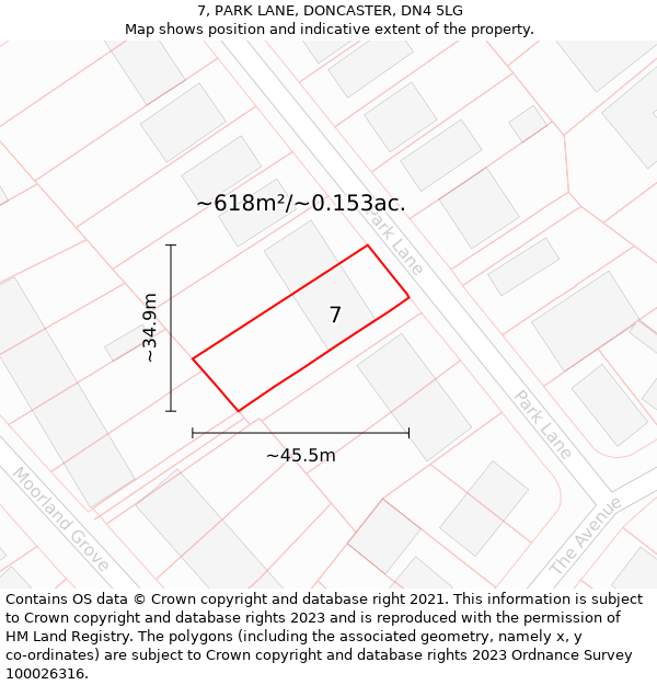 7, PARK LANE, DONCASTER, DN4 5LG: Plot and title map