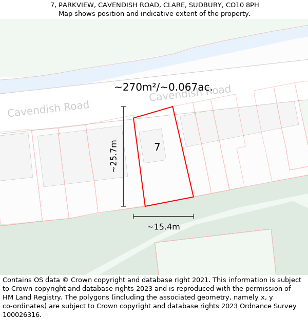 7, PARKVIEW, CAVENDISH ROAD, CLARE, SUDBURY, CO10 8PH: Plot and title map