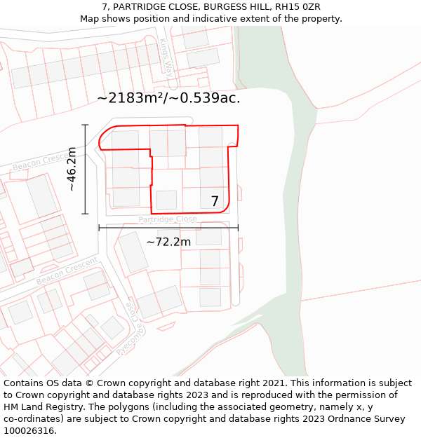 7, PARTRIDGE CLOSE, BURGESS HILL, RH15 0ZR: Plot and title map