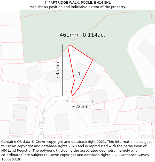 7, PARTRIDGE WALK, POOLE, BH14 8HL: Plot and title map