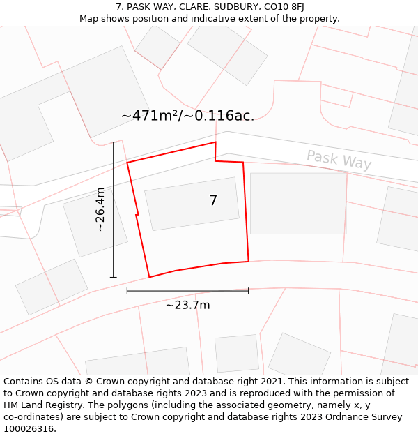 7, PASK WAY, CLARE, SUDBURY, CO10 8FJ: Plot and title map