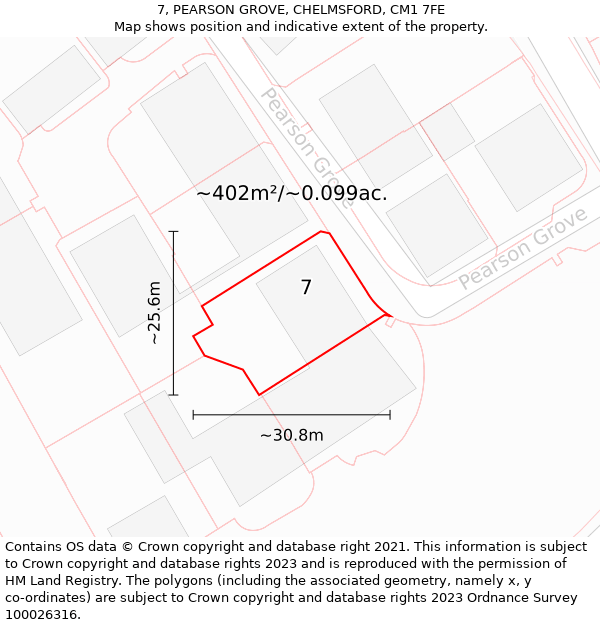 7, PEARSON GROVE, CHELMSFORD, CM1 7FE: Plot and title map