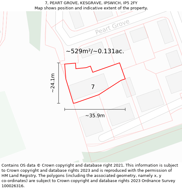 7, PEART GROVE, KESGRAVE, IPSWICH, IP5 2FY: Plot and title map
