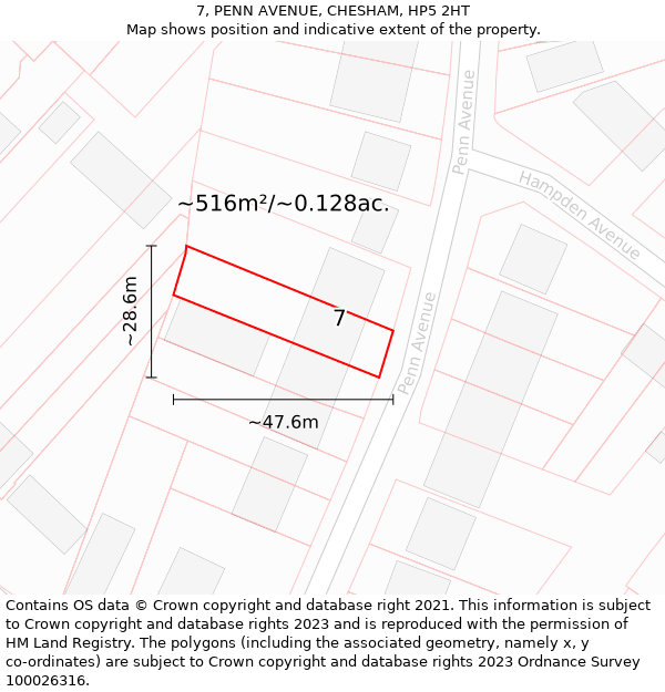 7, PENN AVENUE, CHESHAM, HP5 2HT: Plot and title map