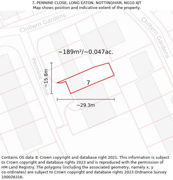 7, PENNINE CLOSE, LONG EATON, NOTTINGHAM, NG10 4JT: Plot and title map