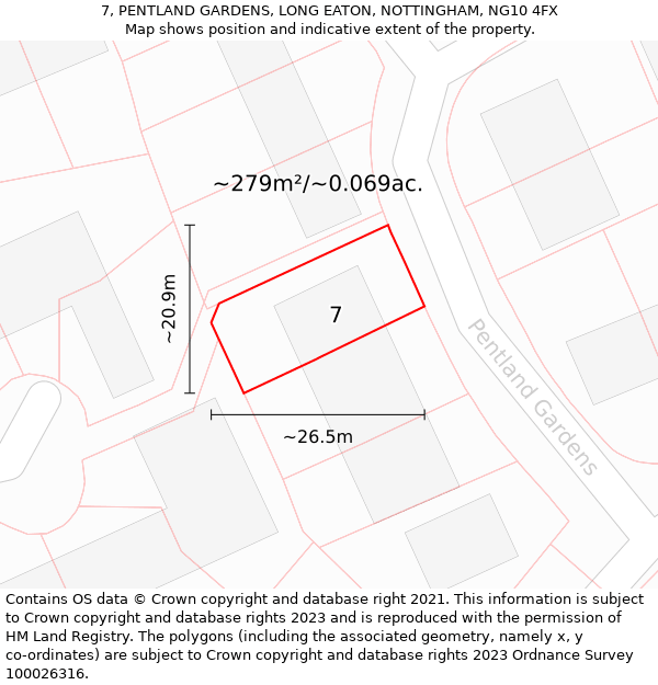 7, PENTLAND GARDENS, LONG EATON, NOTTINGHAM, NG10 4FX: Plot and title map