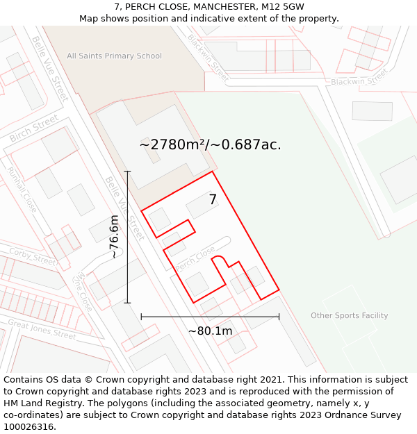 7, PERCH CLOSE, MANCHESTER, M12 5GW: Plot and title map