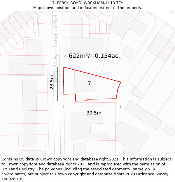 7, PERCY ROAD, WREXHAM, LL13 7EA: Plot and title map