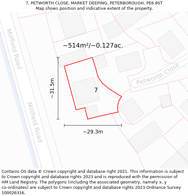 7, PETWORTH CLOSE, MARKET DEEPING, PETERBOROUGH, PE6 8ST: Plot and title map