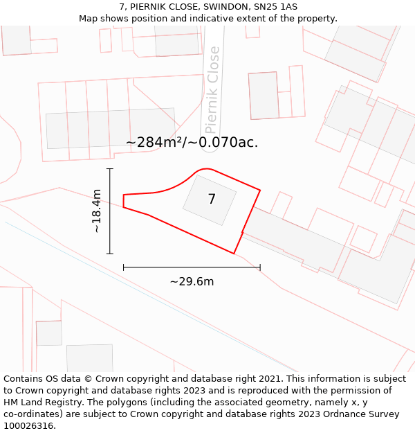 7, PIERNIK CLOSE, SWINDON, SN25 1AS: Plot and title map