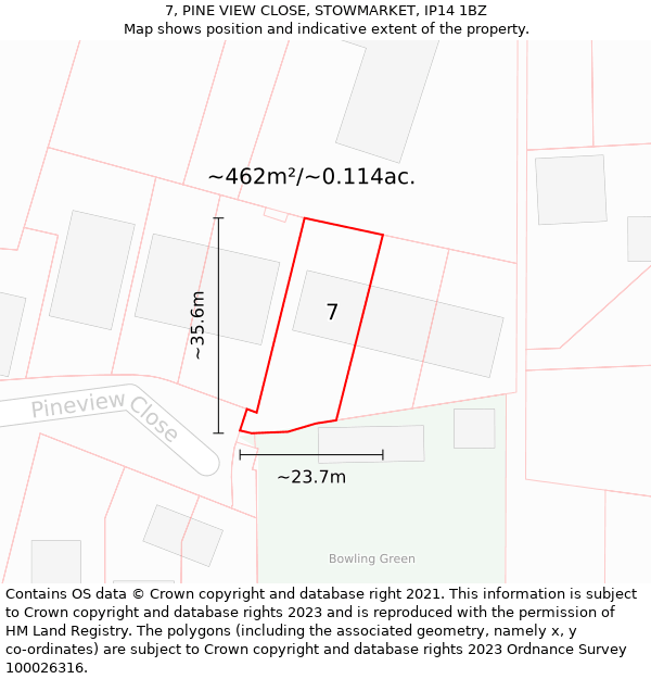 7, PINE VIEW CLOSE, STOWMARKET, IP14 1BZ: Plot and title map