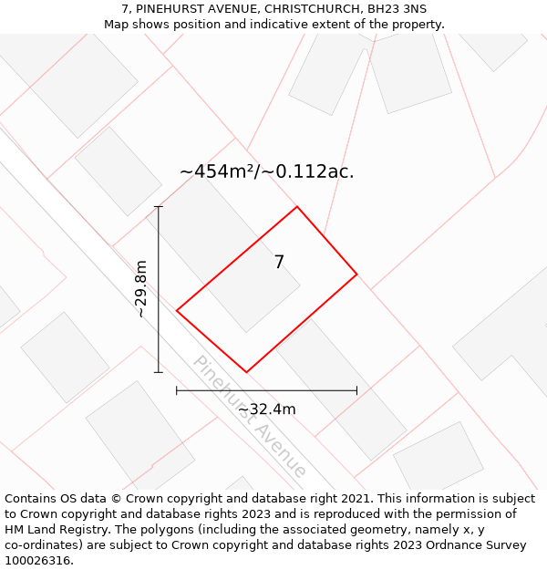 7, PINEHURST AVENUE, CHRISTCHURCH, BH23 3NS: Plot and title map