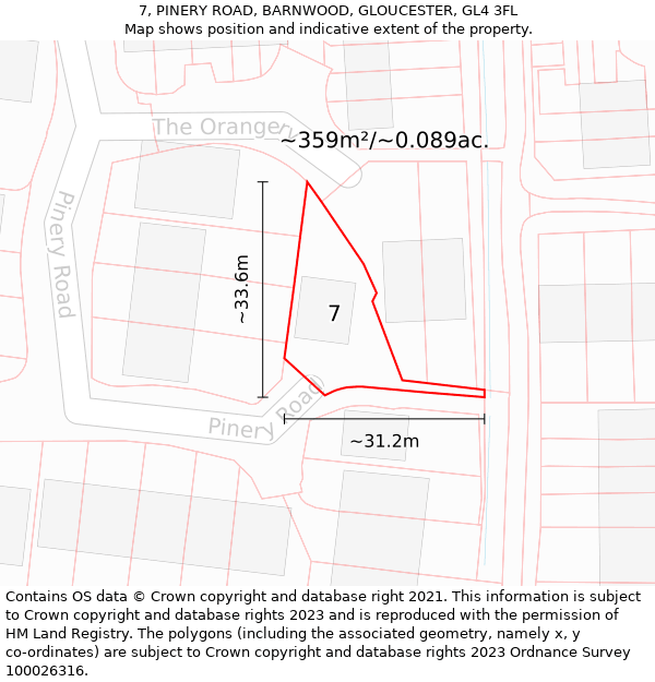 7, PINERY ROAD, BARNWOOD, GLOUCESTER, GL4 3FL: Plot and title map