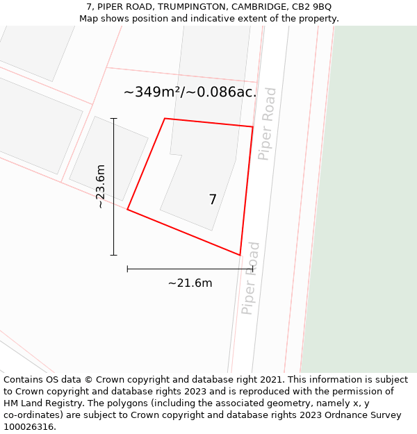 7, PIPER ROAD, TRUMPINGTON, CAMBRIDGE, CB2 9BQ: Plot and title map