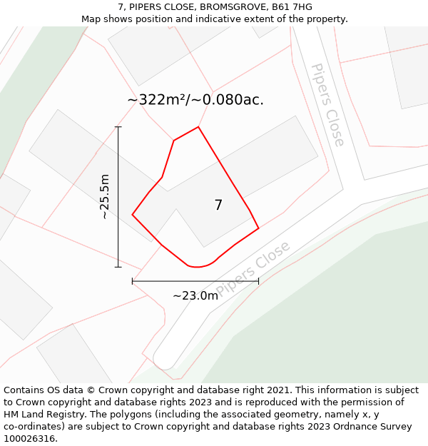 7, PIPERS CLOSE, BROMSGROVE, B61 7HG: Plot and title map