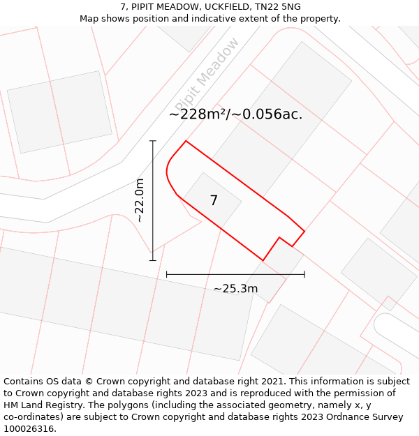 7, PIPIT MEADOW, UCKFIELD, TN22 5NG: Plot and title map