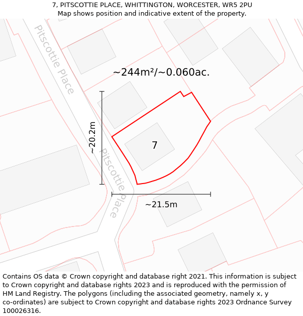 7, PITSCOTTIE PLACE, WHITTINGTON, WORCESTER, WR5 2PU: Plot and title map