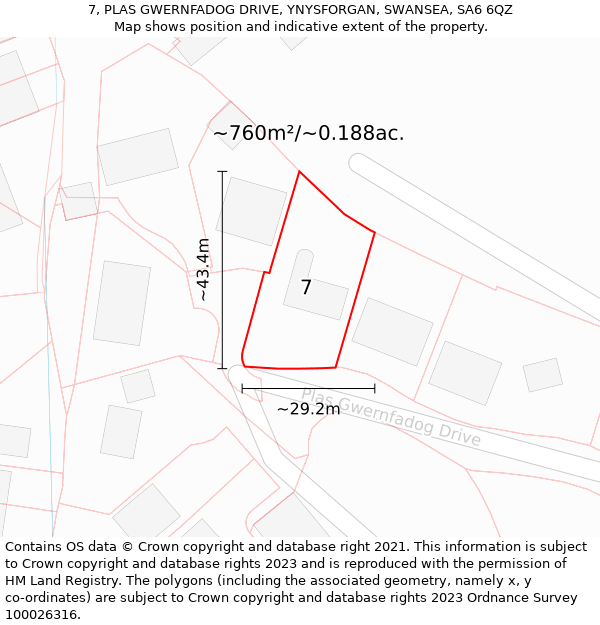 7, PLAS GWERNFADOG DRIVE, YNYSFORGAN, SWANSEA, SA6 6QZ: Plot and title map