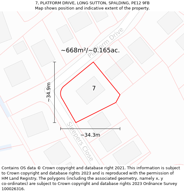 7, PLATFORM DRIVE, LONG SUTTON, SPALDING, PE12 9FB: Plot and title map