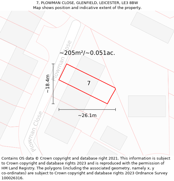 7, PLOWMAN CLOSE, GLENFIELD, LEICESTER, LE3 8BW: Plot and title map