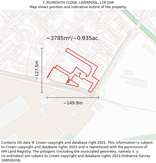 7, PLYMOUTH CLOSE, LIVERPOOL, L19 2HR: Plot and title map