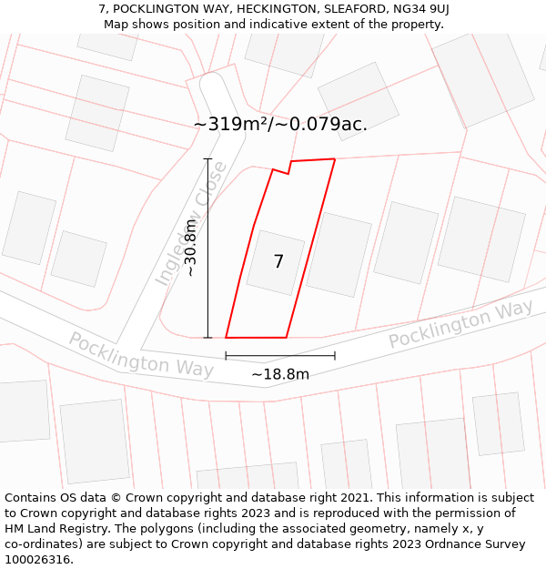 7, POCKLINGTON WAY, HECKINGTON, SLEAFORD, NG34 9UJ: Plot and title map