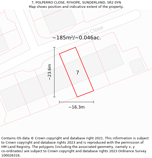 7, POLPERRO CLOSE, RYHOPE, SUNDERLAND, SR2 0YN: Plot and title map